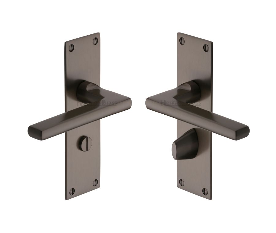 Heritage Brass Matt Bronze Trident Door Handle on Plate - Bathroom Set