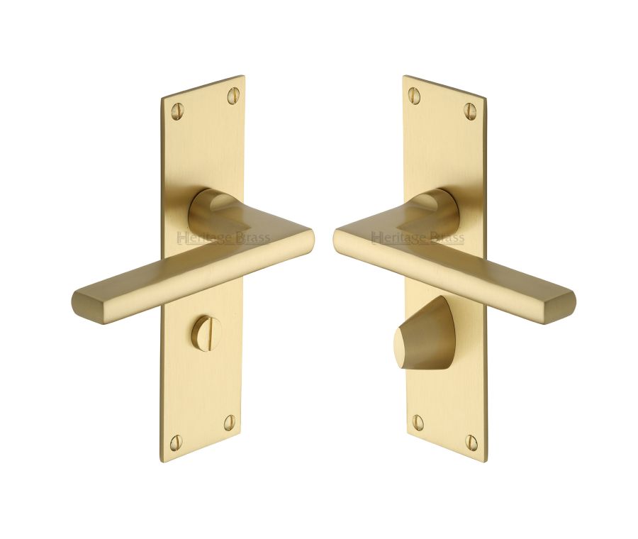 Heritage Brass Satin Brass Trident Door Handle on Plate - Bathroom Set