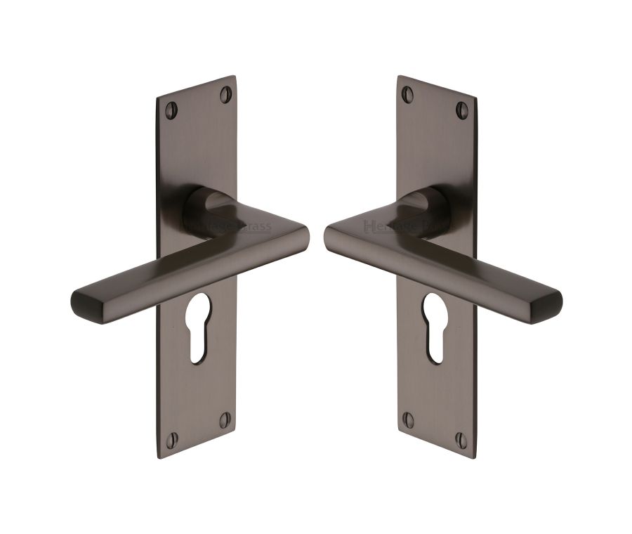 Heritage Brass Matt Bronze Trident Door Handle on Plate - Euro Profile