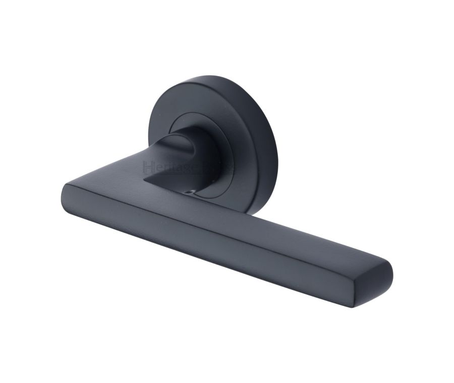 Matt Black Trident Door Handle on Round Rose