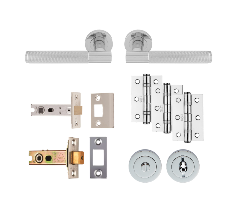 Polished Chrome Knurled Lagos Bathroom Pack - Ultimate Door Pack