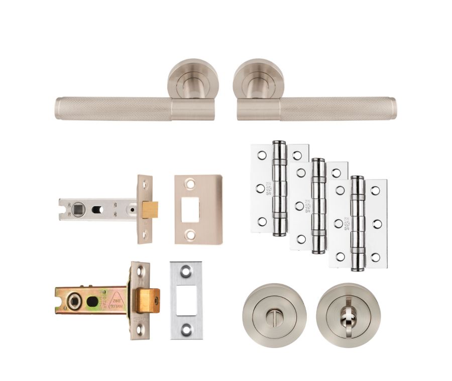 Satin Nickel Knurled Lagos Bathroom Pack - Ultimate Door Pack