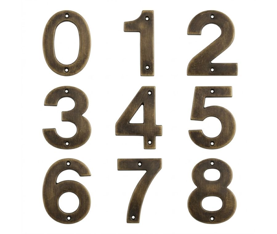Antique Brass 100mm Screw Fix Numerals 0-9 | NUM1010