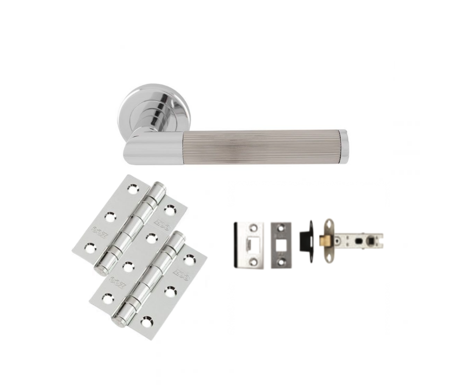 Polished Chrome and Satin Nickel Trend Lines Lever Handle Door Kit - Latch
