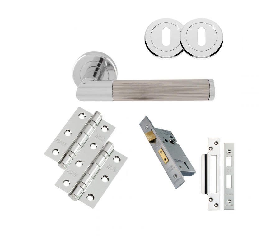 Polished Chrome and Satin Nickel Trend Lines Lever Handle Door Kit - Lock