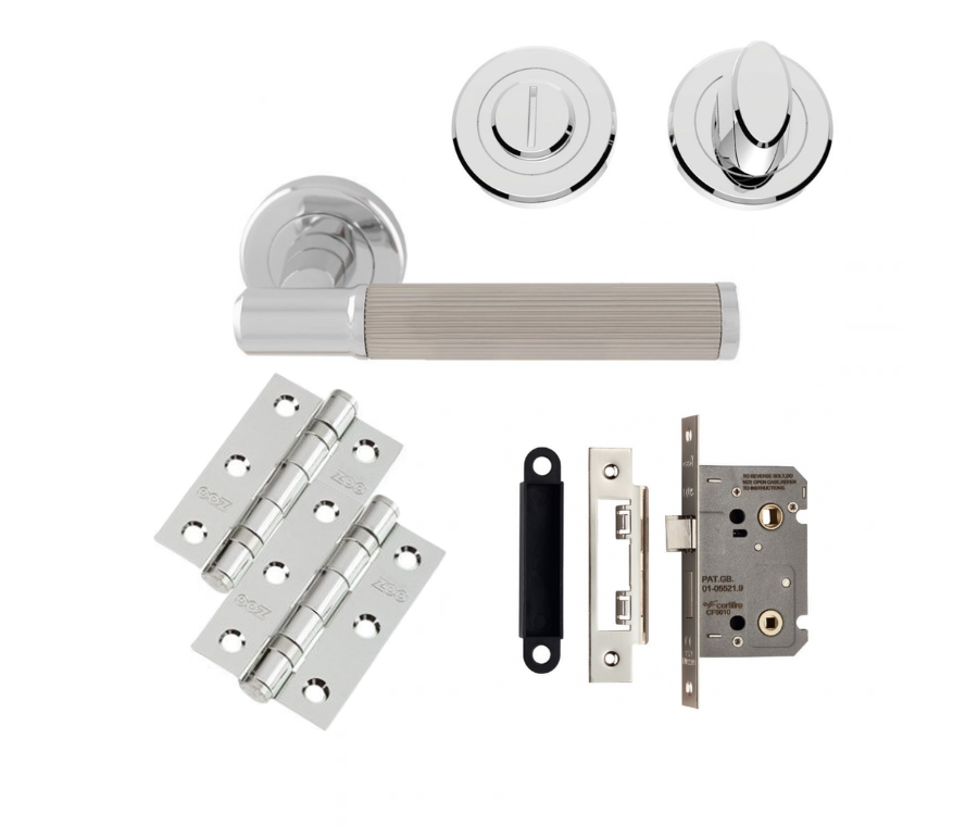 Polished Chrome and Satin Nickel Image Lines Lever Handle Door Kit - Bathroom