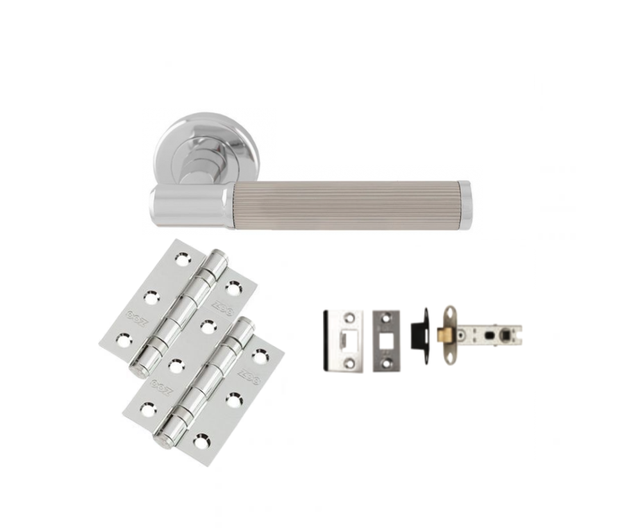 Polished Chrome and Satin Nickel Image Lines Lever Handle Door Kit - Latch