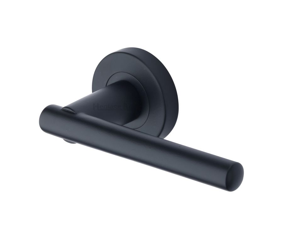 Matt Black Challenger Door Handle on Round Rose