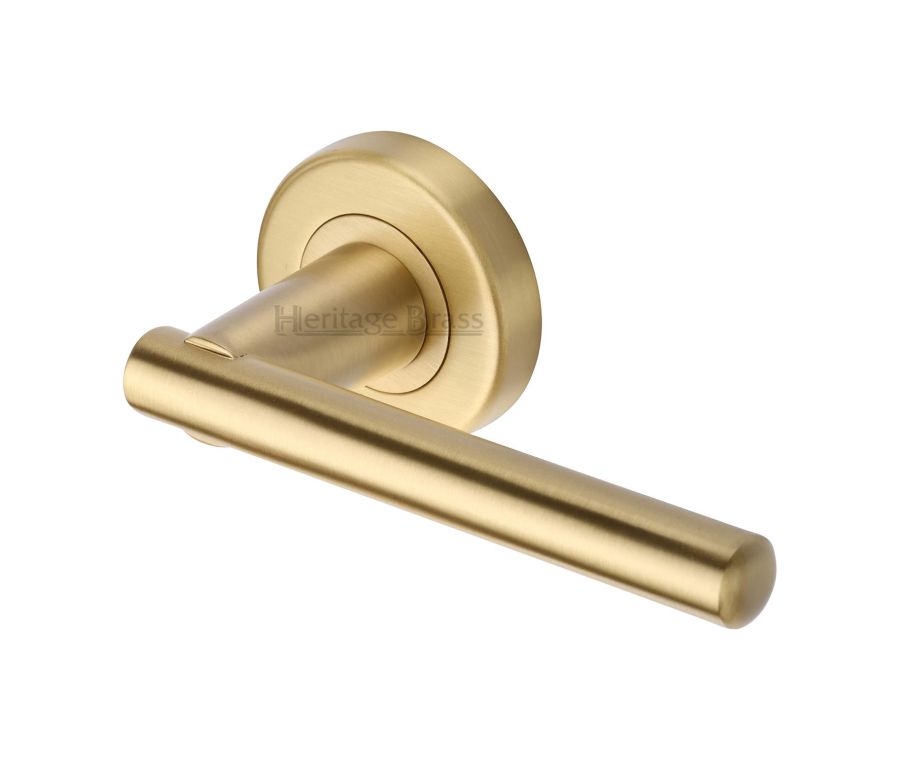Satin Brass Challenger Door Handle on Round Rose