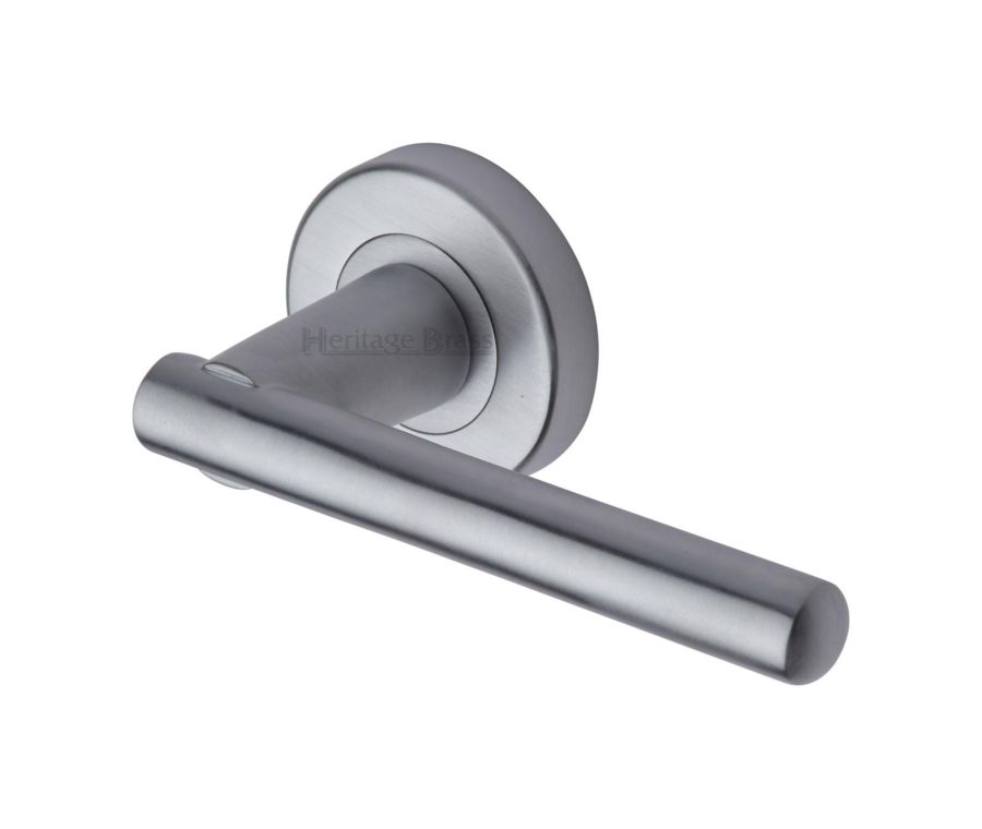 Satin Chrome Challenger Door Handle on Round Rose