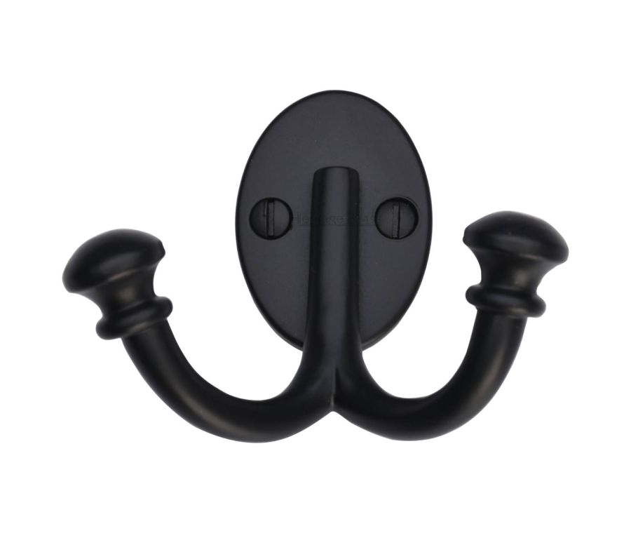 Heritage Brass Matt Black Ball Double Hook | V1063-BKMT
