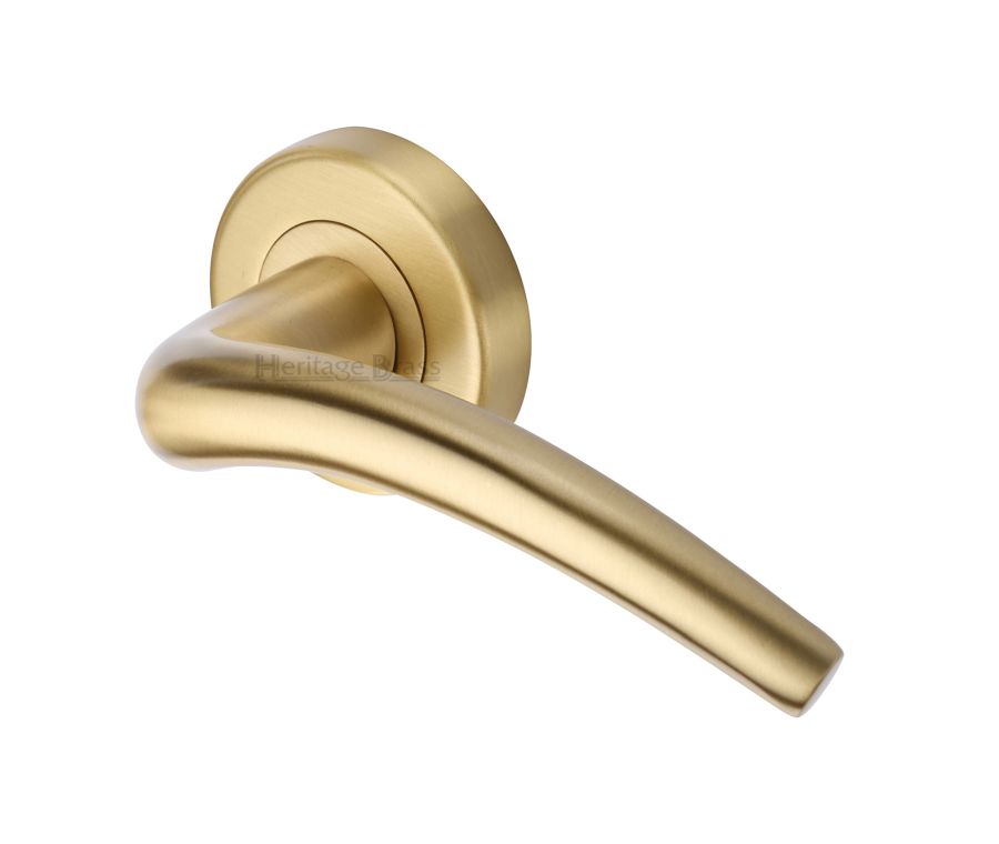 Satin Brass Wing Door Handle on Round Rose