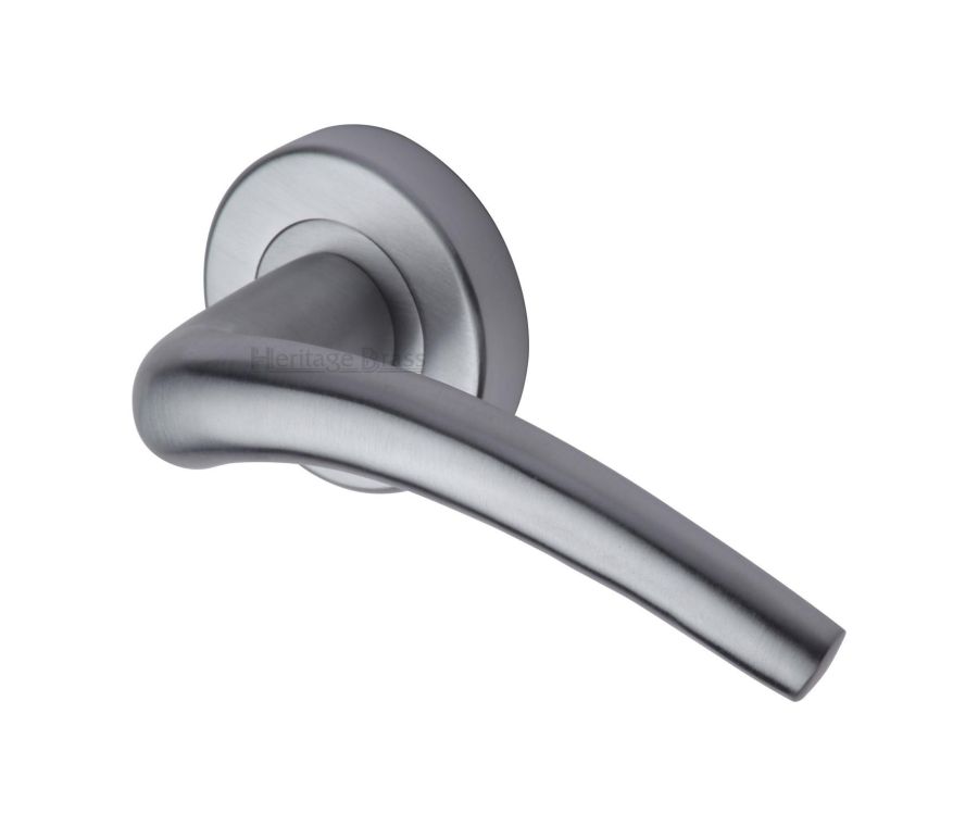 Satin Chrome Wing Door Handle on Round Rose