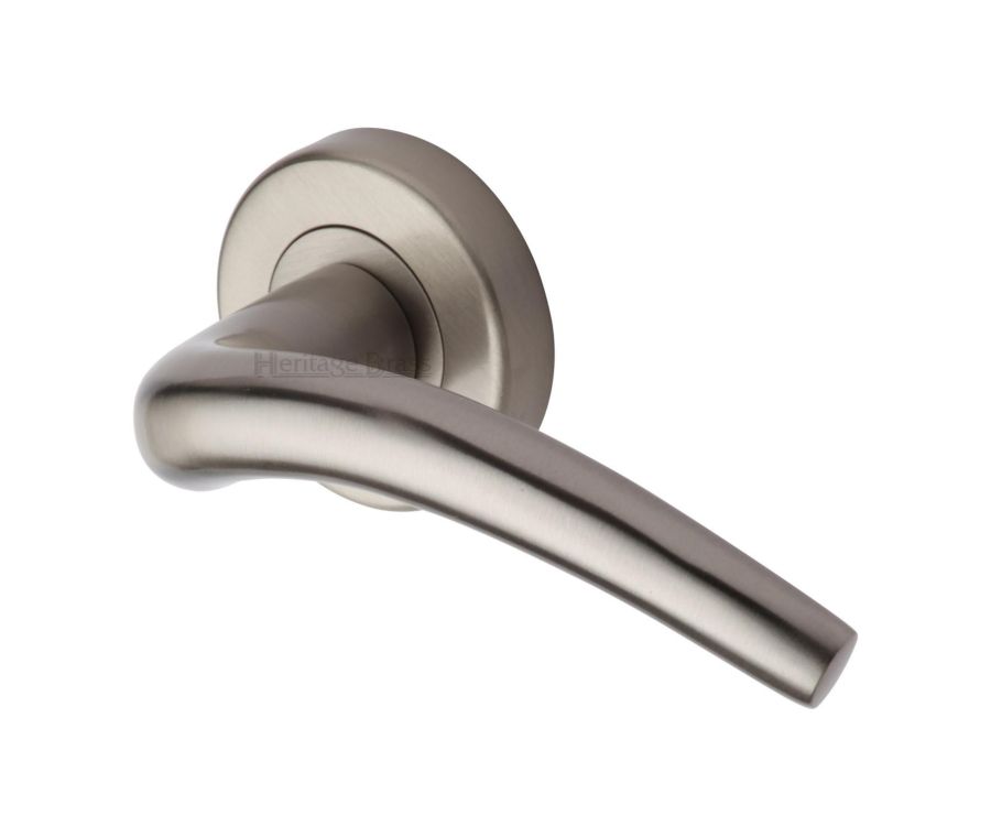 Satin Nickel Wing Door Handle on Round Rose