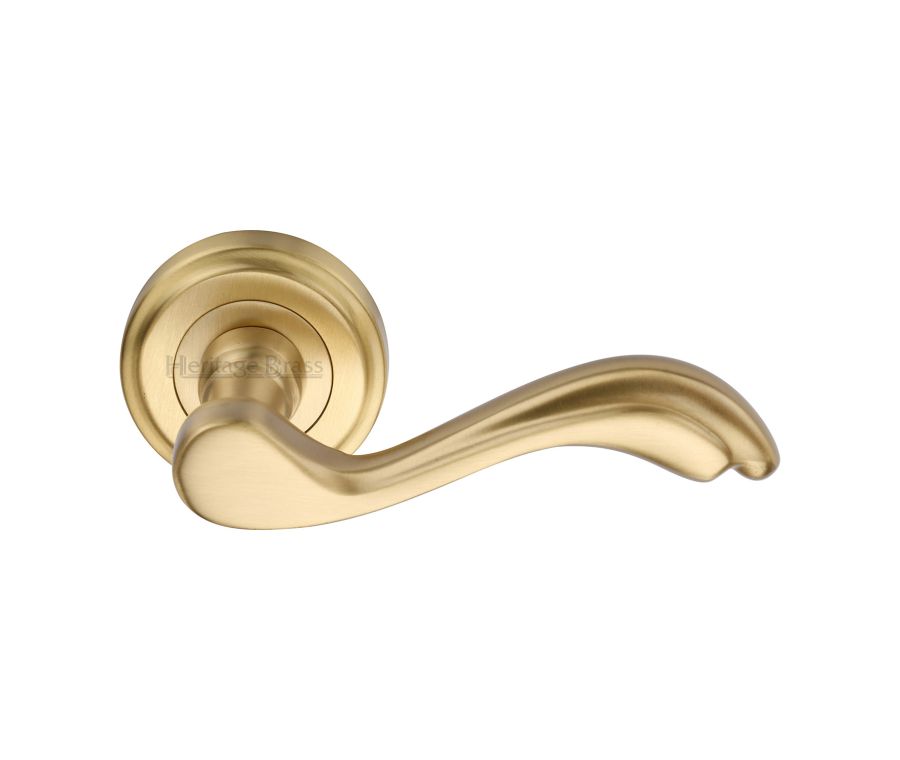 Satin Brass Lisboa Door Handle on Round Rose