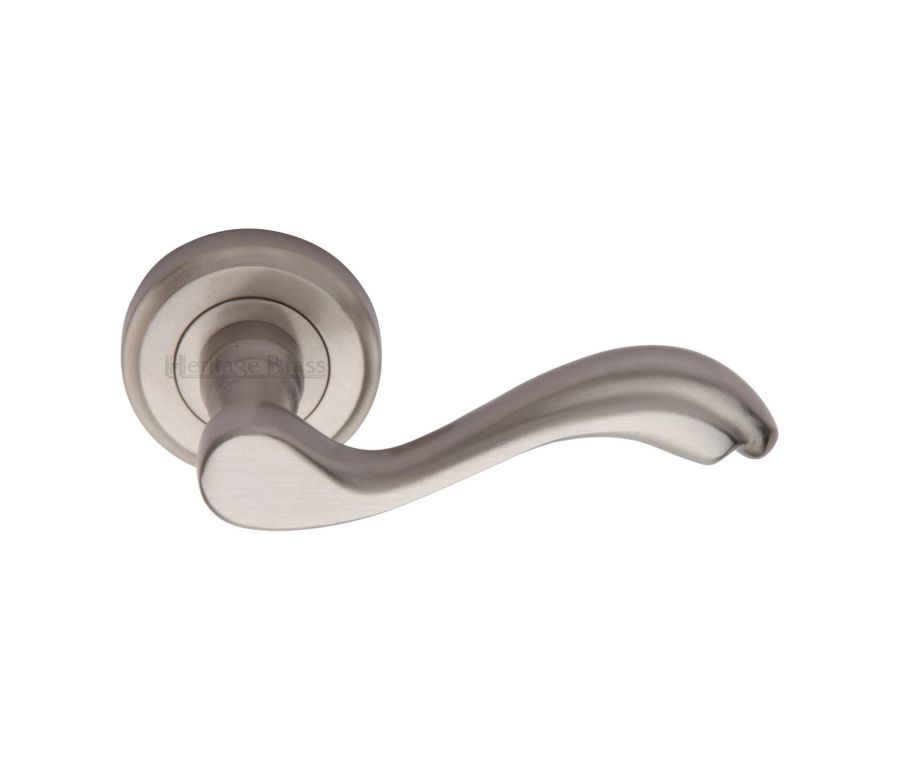 Satin Nickel Lisboa Door Handle on Round Rose