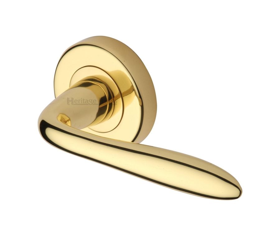 Polished Brass Sutton Door Handle on Round Rose