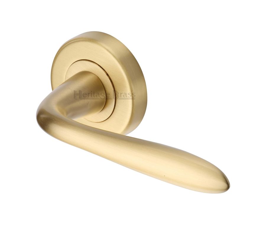 Satin Brass Sutton Door Handle on Round Rose