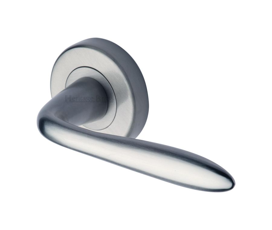Satin Chrome Sutton Door Handle on Round Rose