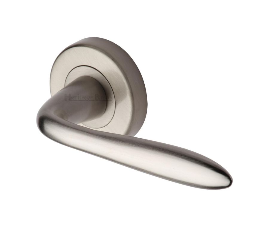 Satin Nickel Sutton Door Handle on Round Rose