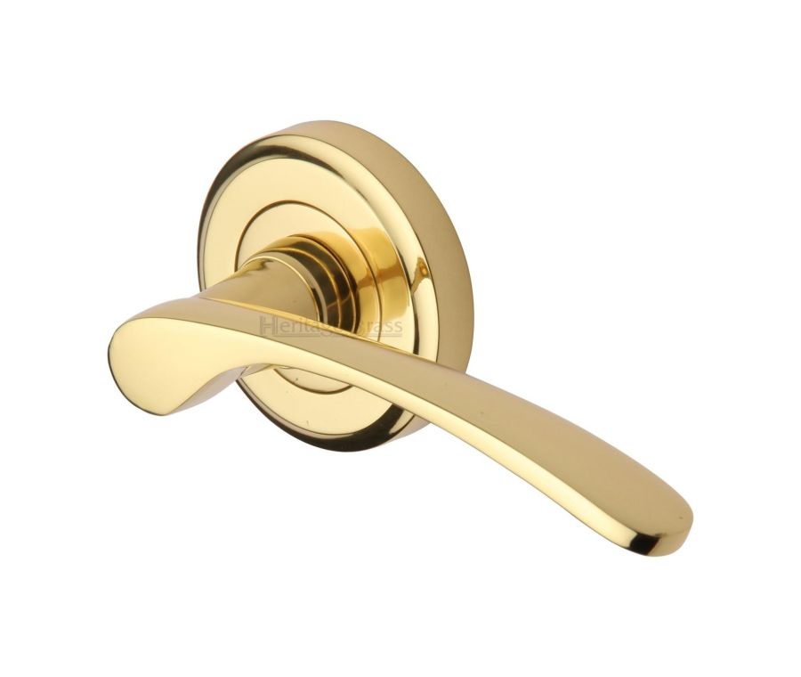 Polished Brass Sophia Door Handle on Round Rose