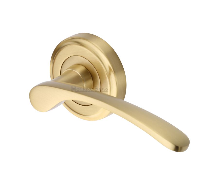 Satin Brass Sophia Door Handle on Round Rose