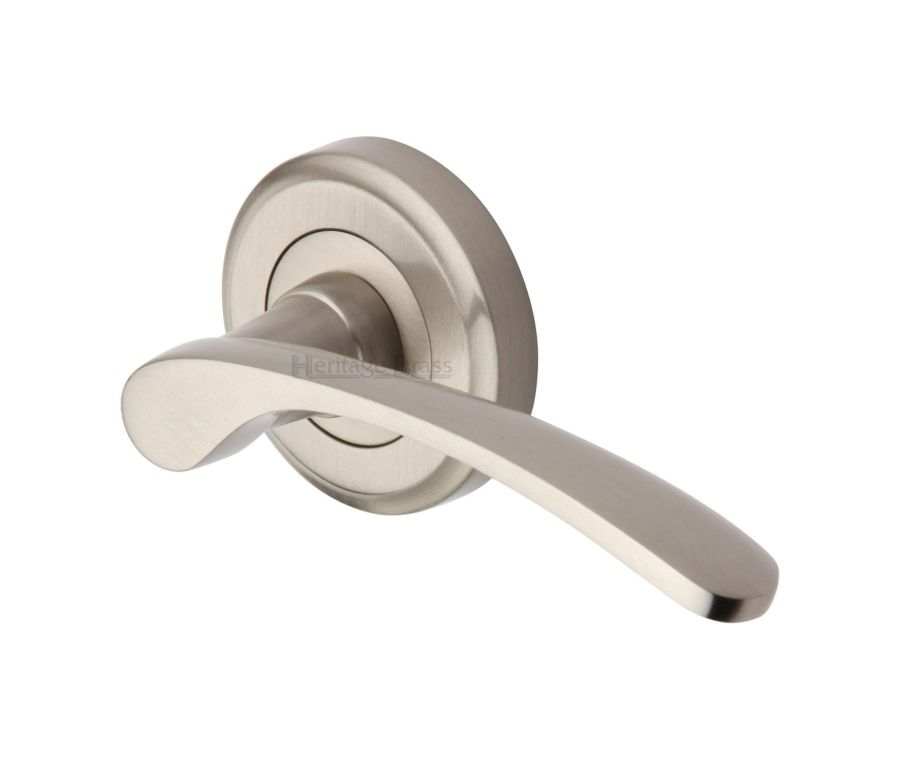 Satin Nickel Sophia Door Handle on Round Rose