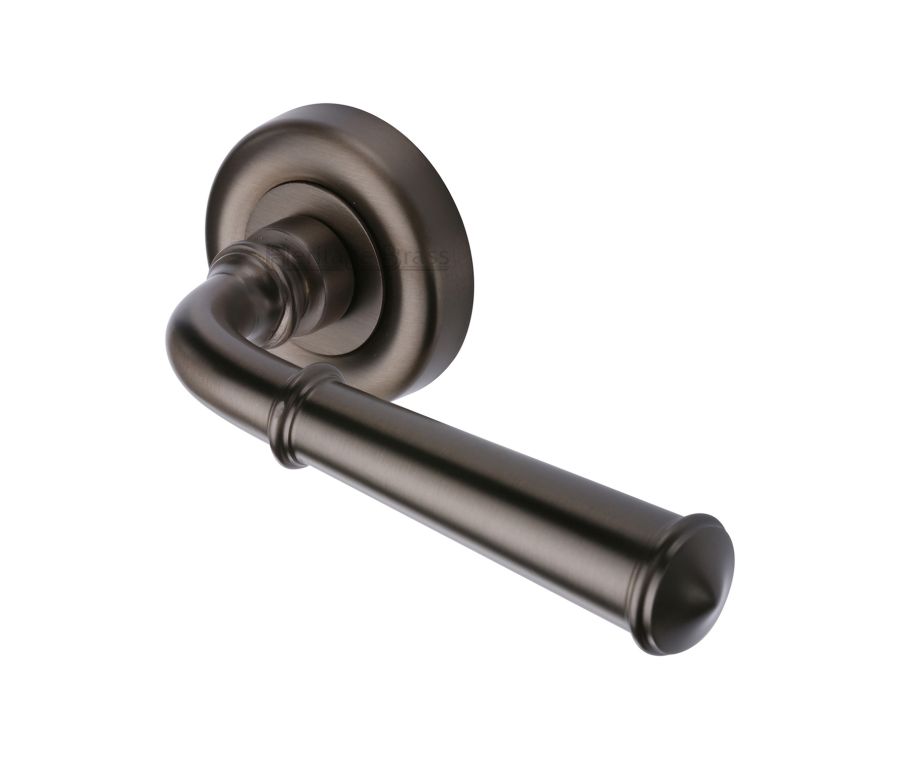 Matt Bronze Colonial Door Handle on Round Rose