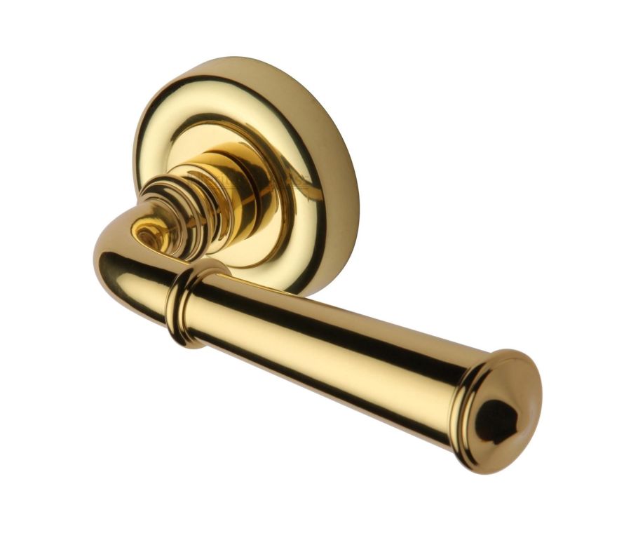 Polished Brass Colonial Door Handle on Round Rose