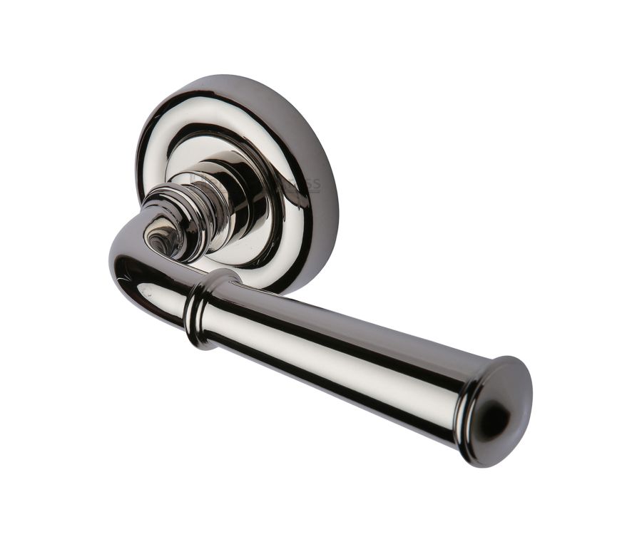 Polished Nickel Finish Colonial Door Handle on Round Rose