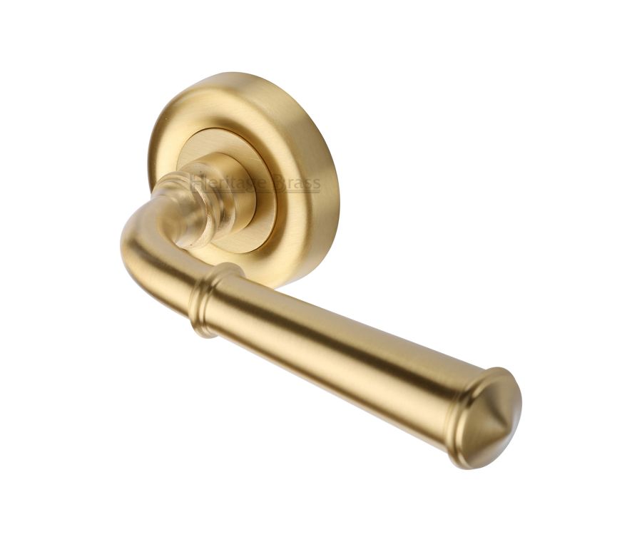 Satin Brass Colonial Door Handle on Round Rose