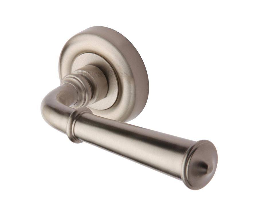 Satin Nickel Colonial Door Handle on Round Rose