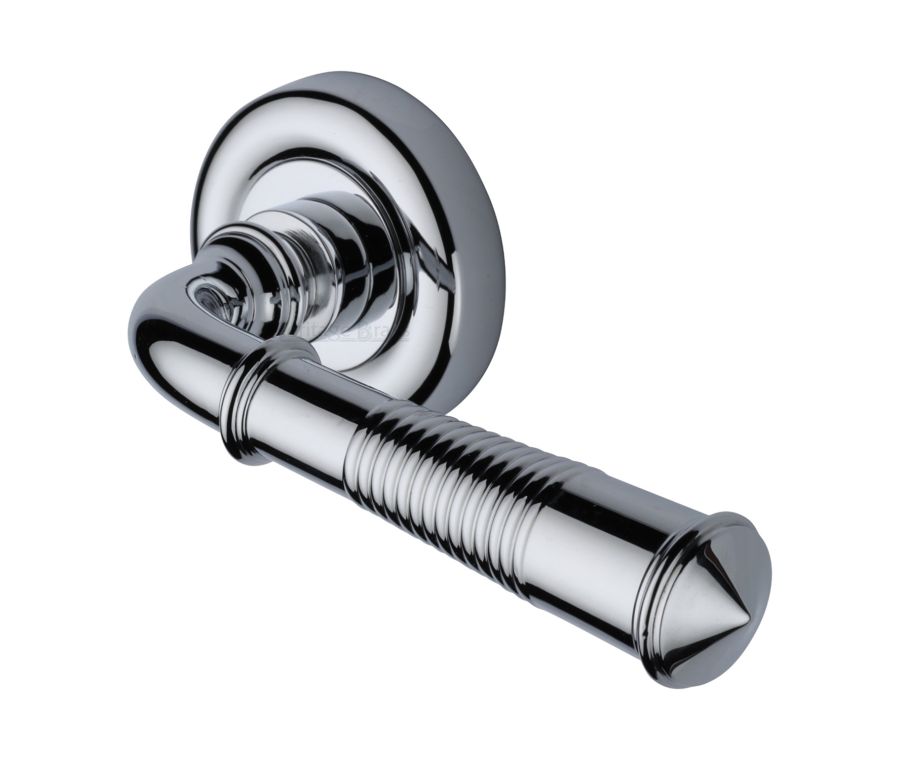 Polished Chrome Colonial Reeded Door Handle on Round Rose