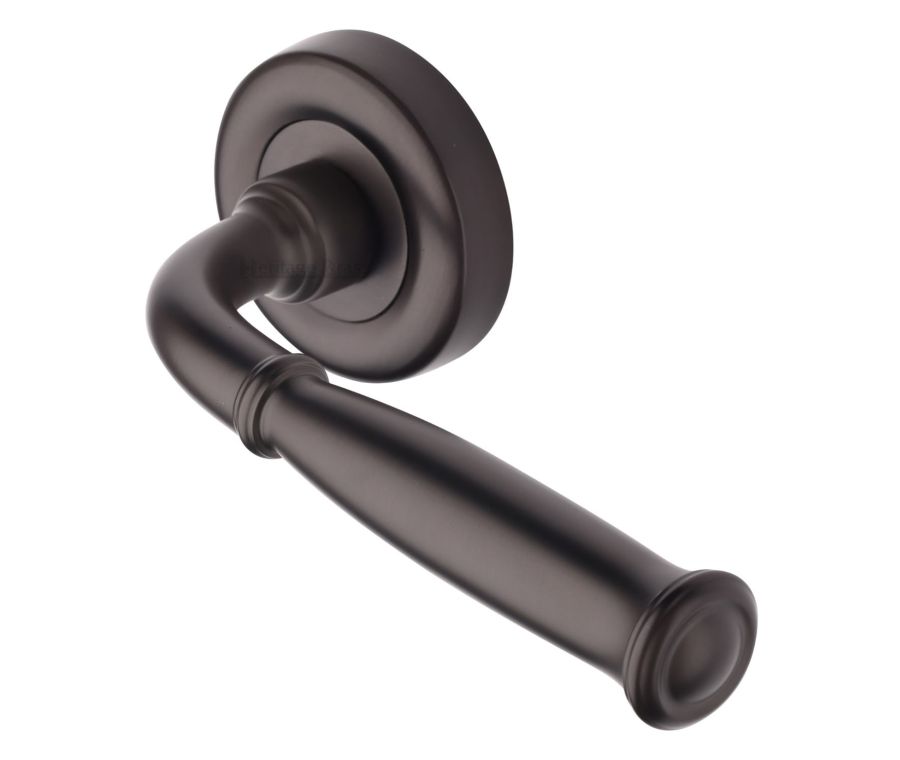 Matt Bronze Lincoln Door Handle on Round Rose