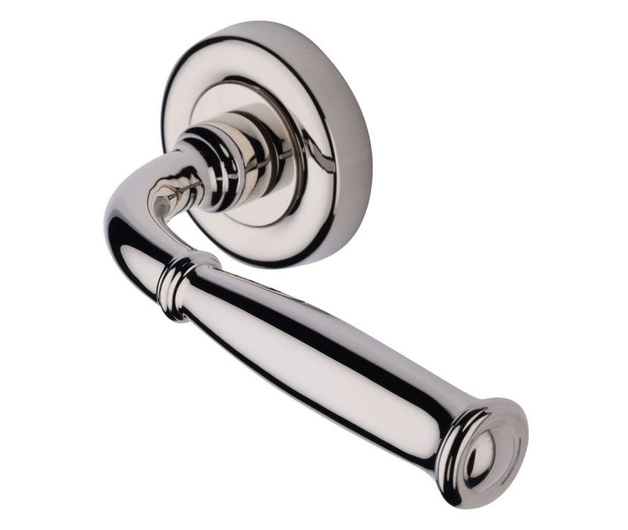 Polished Nickel Finish Lincoln Door Handle on Round Rose