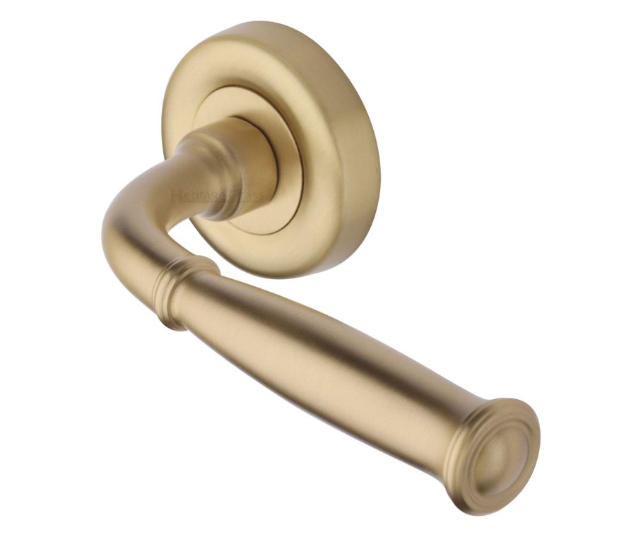 Satin Brass Lincoln Door Handle on Round Rose