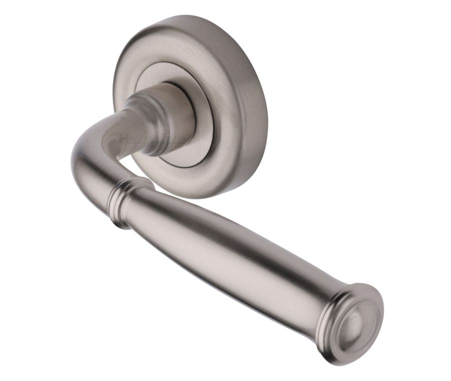 Satin Nickel Lincoln Door Handle on Round Rose
