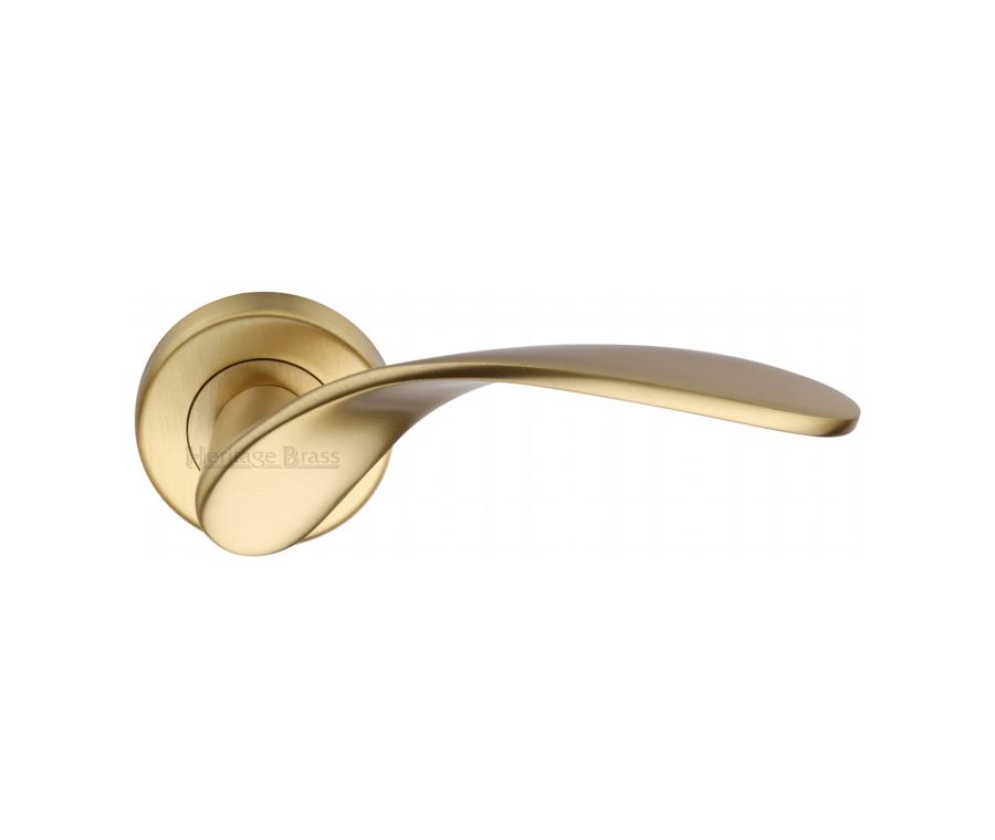 Satin Brass Volo Door Handle on Round Rose