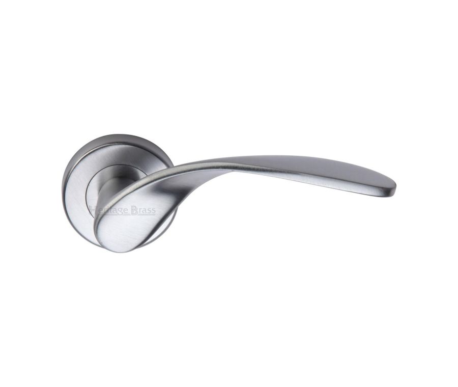 Satin Chrome Volo Door Handle on Round Rose