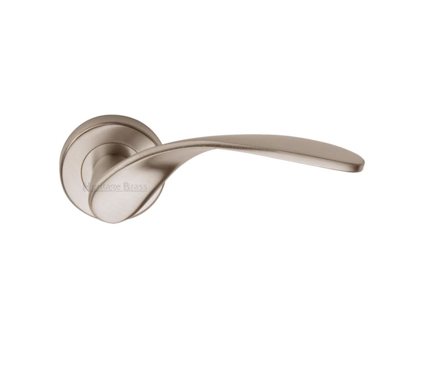 Satin Nickel Volo Door Handle on Round Rose