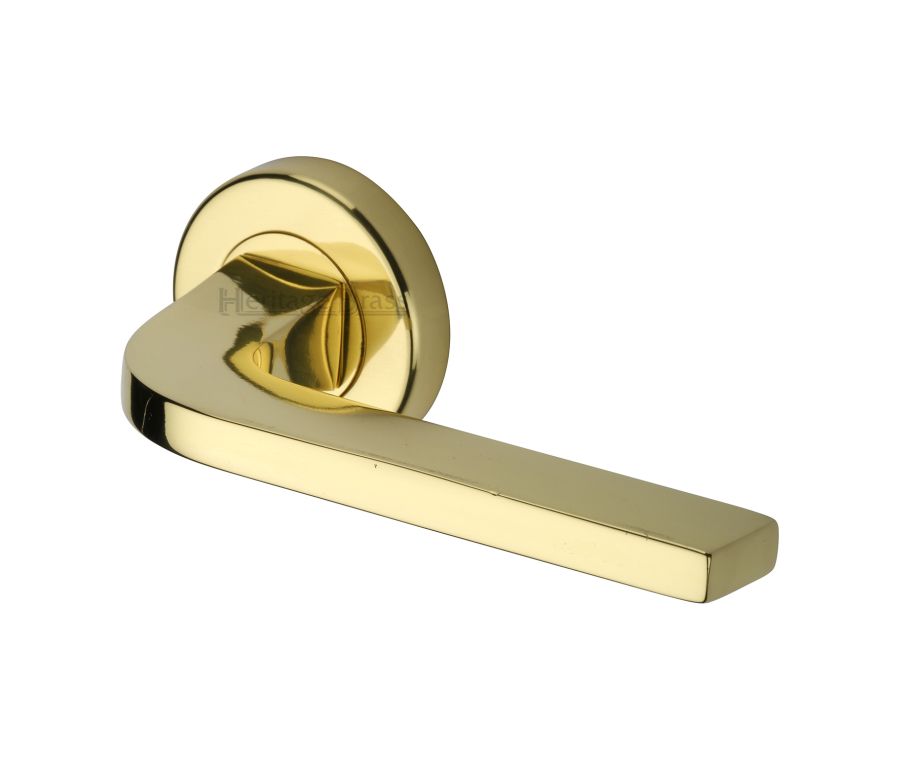 Polished Brass Bellagio Door Handle on Round Rose