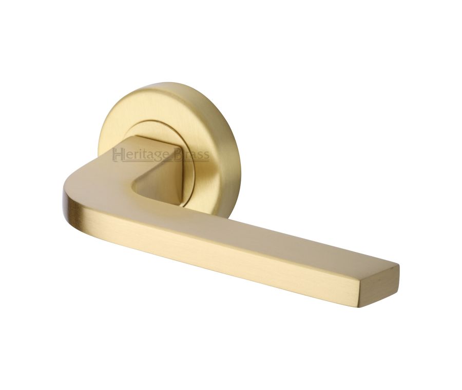 Satin Brass Bellagio Door Handle on Round Rose