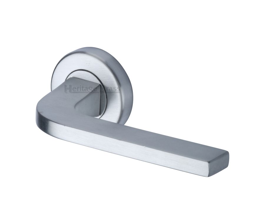 Satin Chrome Bellagio Door Handle on Round Rose