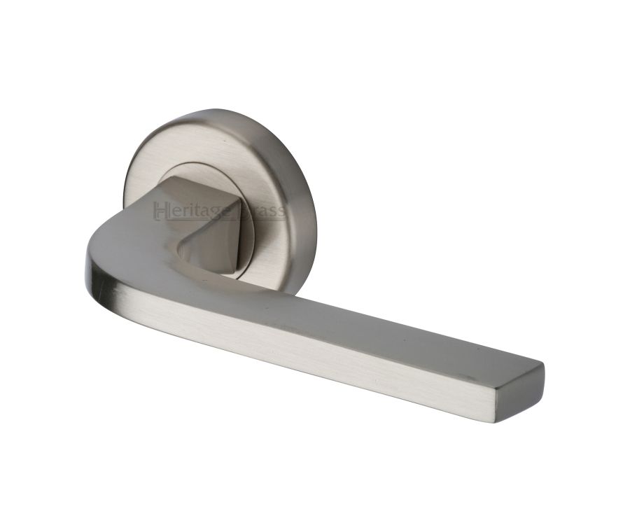 Satin Nickel Bellagio Door Handle on Round Rose