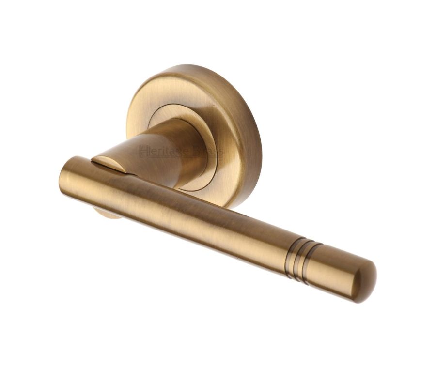 Antique Brass Alicia  Door Handle on Round Rose