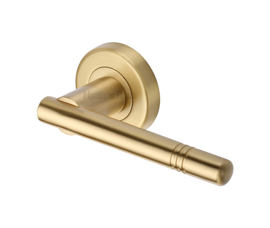 Satin Brass Alicia  Door Handle on Round Rose