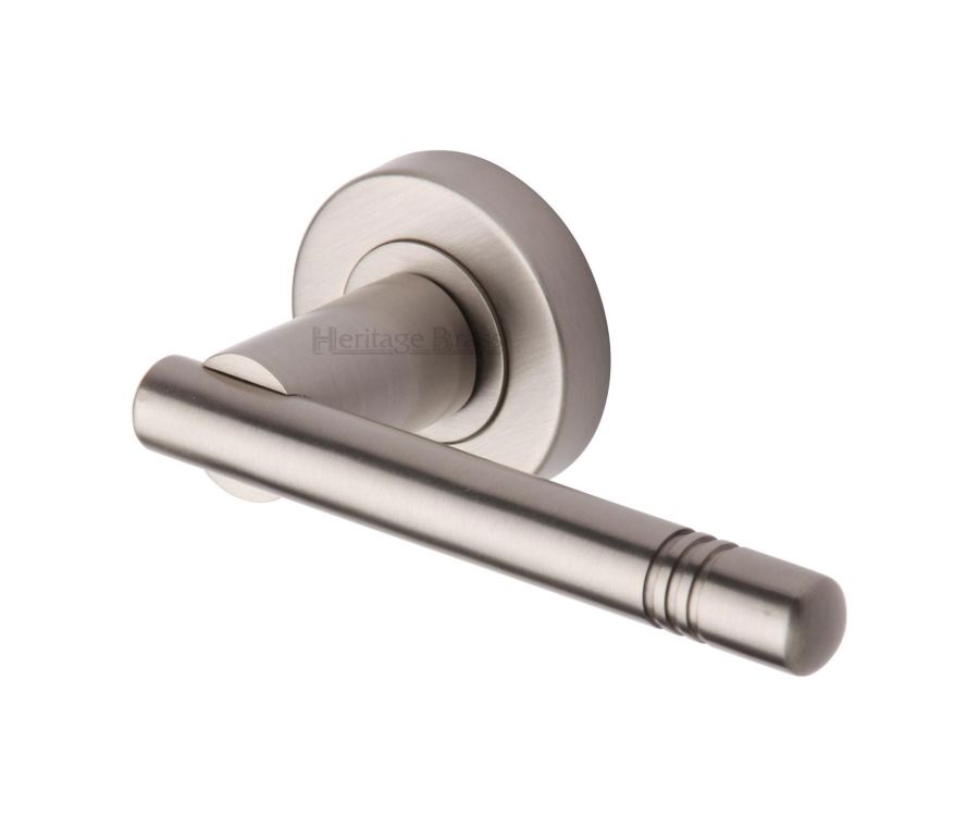 Satin Nickel Alicia  Door Handle on Round Rose
