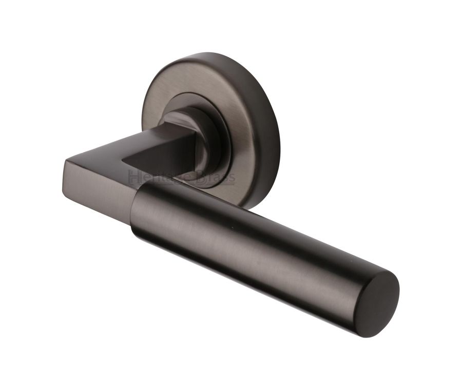 Matt Bronze Bauhaus Door Handle on Round Rose