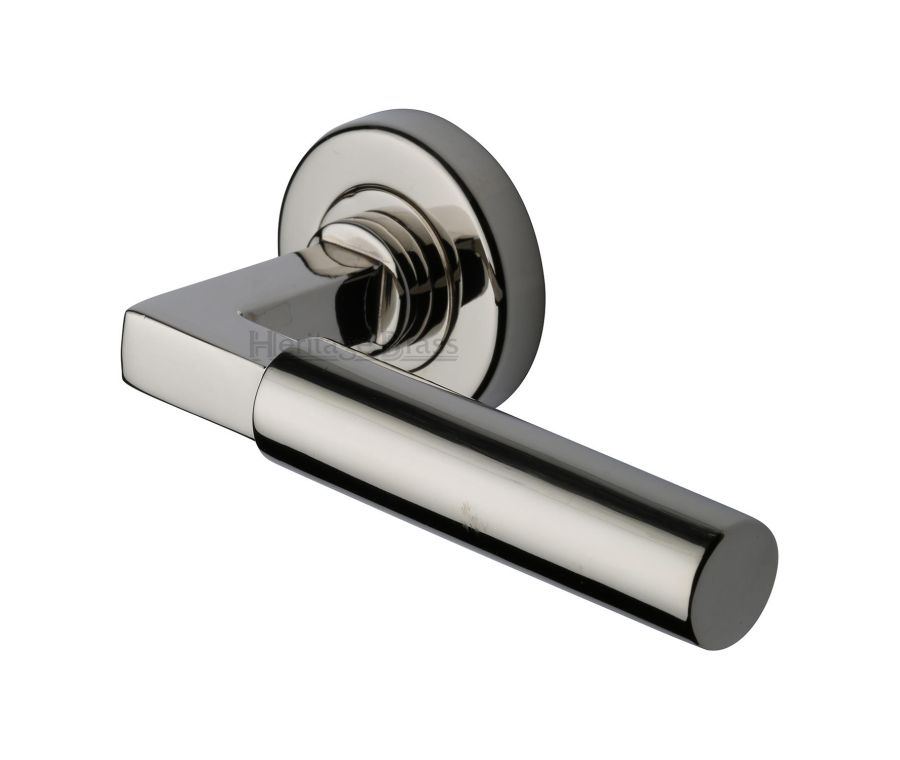 Polished Nickel Finish Bauhaus Door Handle on Round Rose