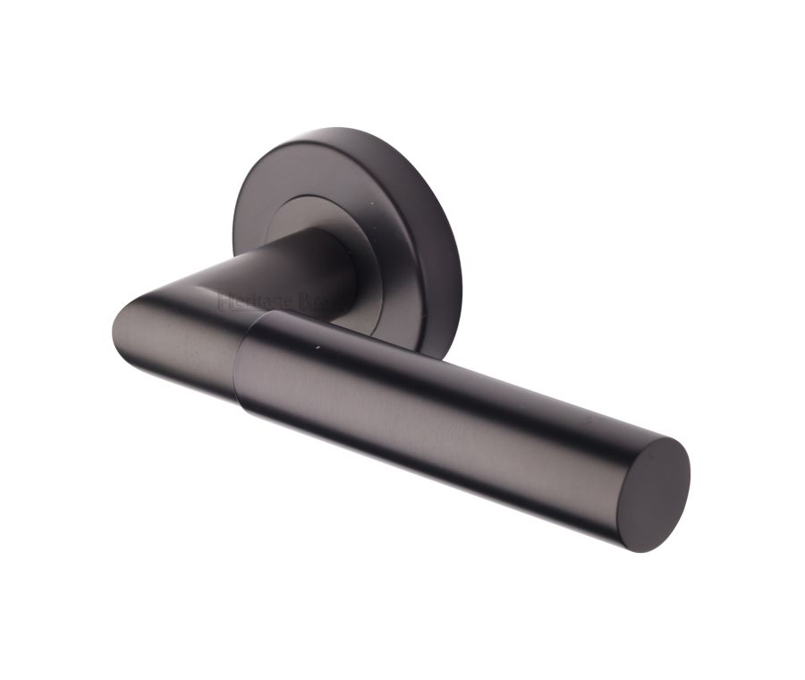 Matt Bronze Bauhaus Mitre Door Handle on Round Rose